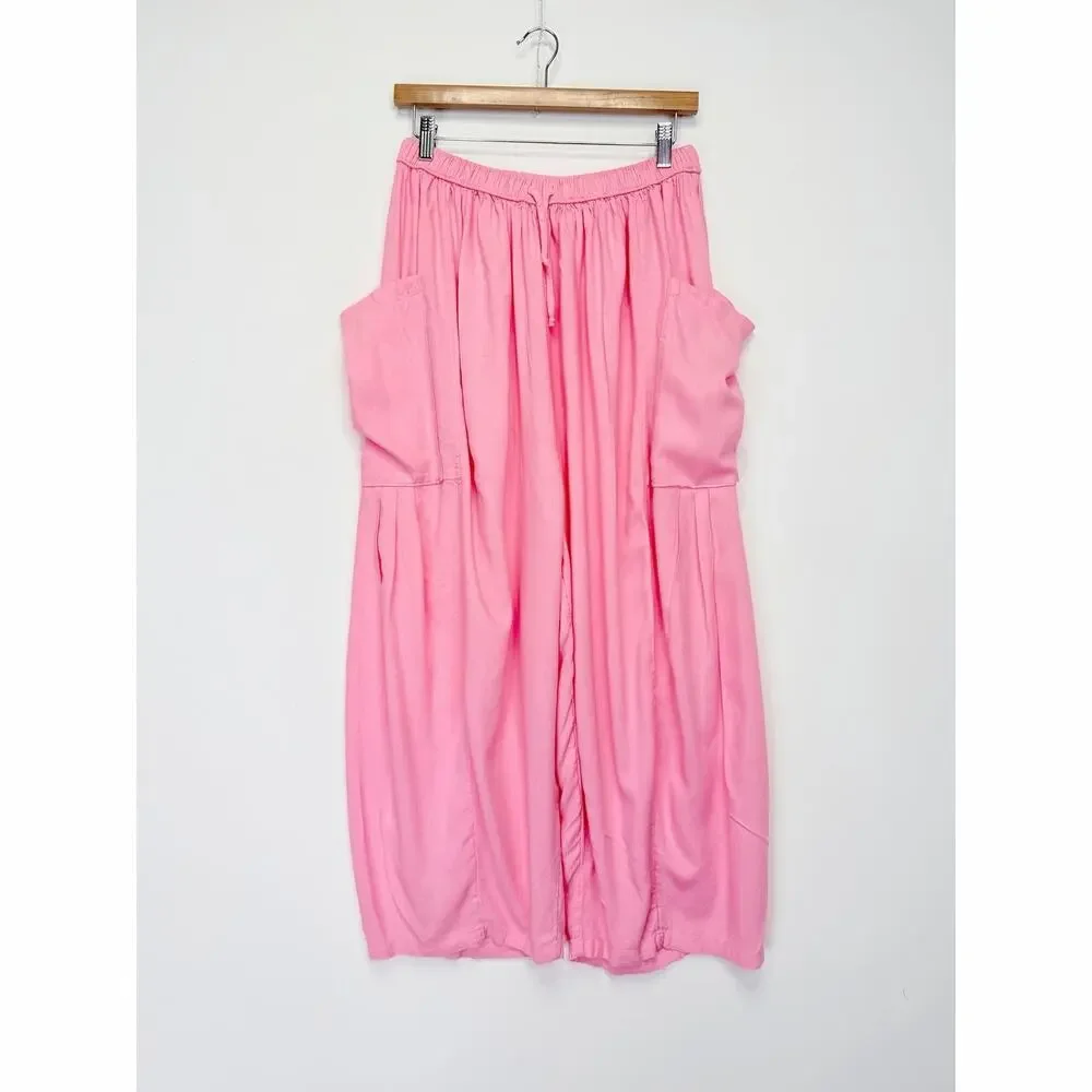 FREE PEOPLE Quinn Harem Pants Pastel Pink Small Baggy Boho Yoga Linen Blend